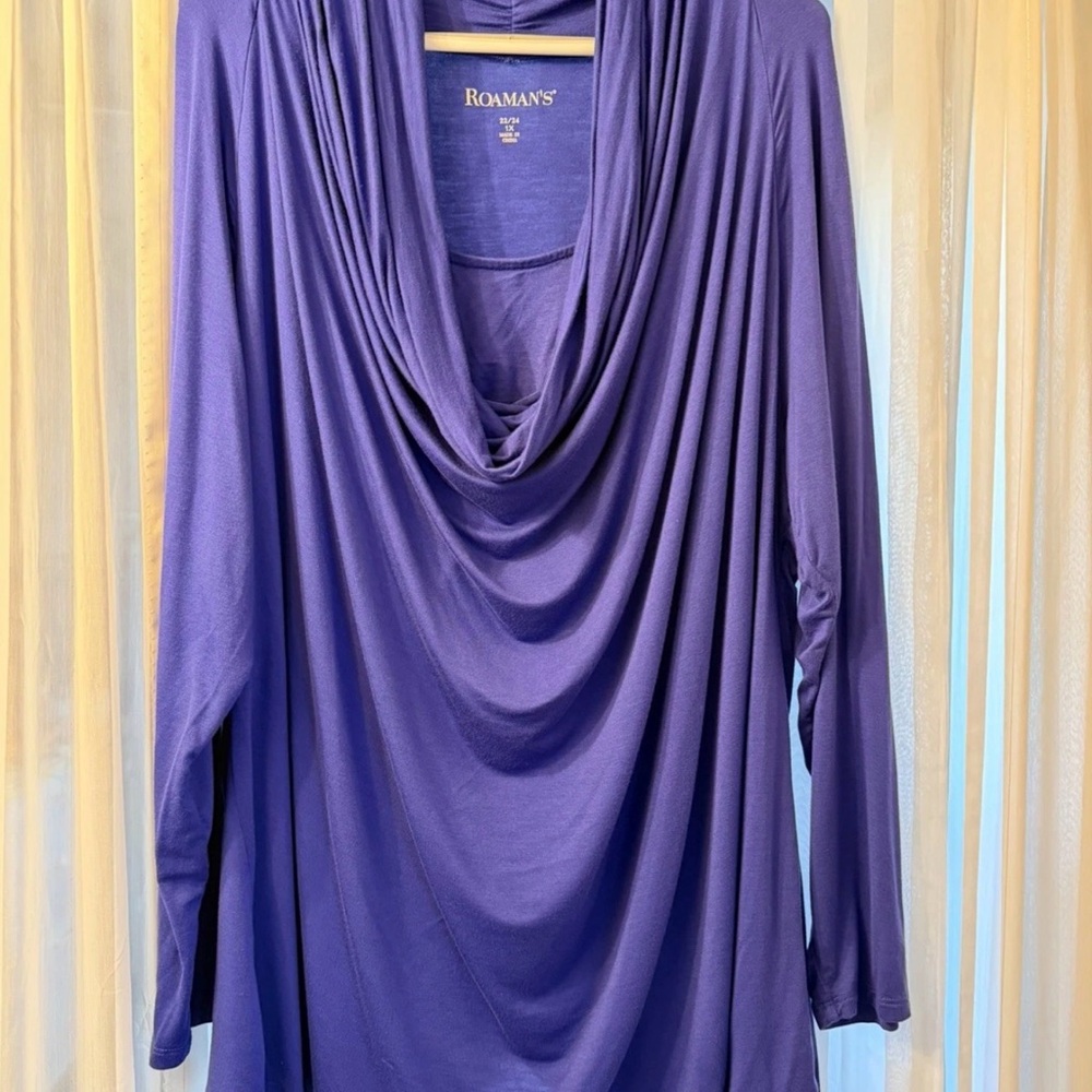 Roaman's Midnight Blue Drape Neckline Top